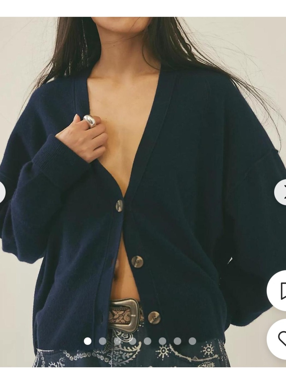 Free People 100% CASHMERE Navy Blue Button-Front Women's Cardigan Sweater XL EUC